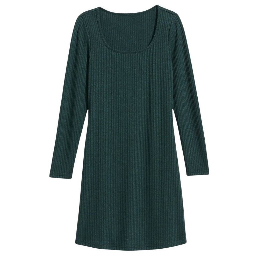 Old Navy Women's Long Sleeve Ribbed A Line Mini Dress Dark Green Blue Size M